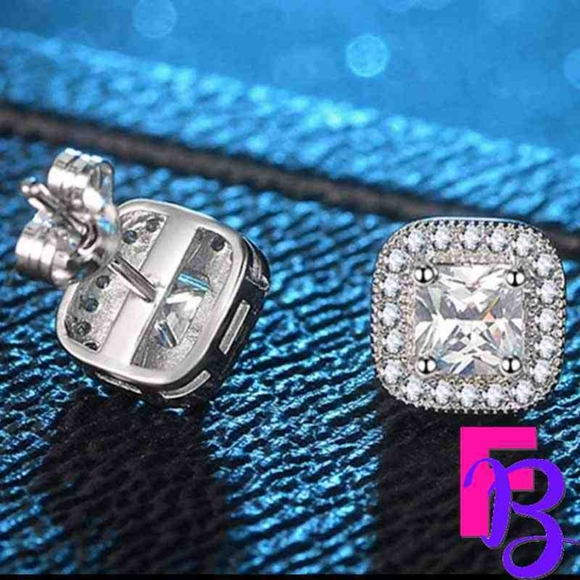 Platinum Iced Cube Earrings - Picture 5 of 12